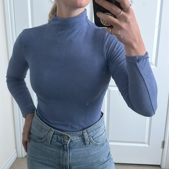 Sky Blue Mock Neck Top - Picture 3 of 5